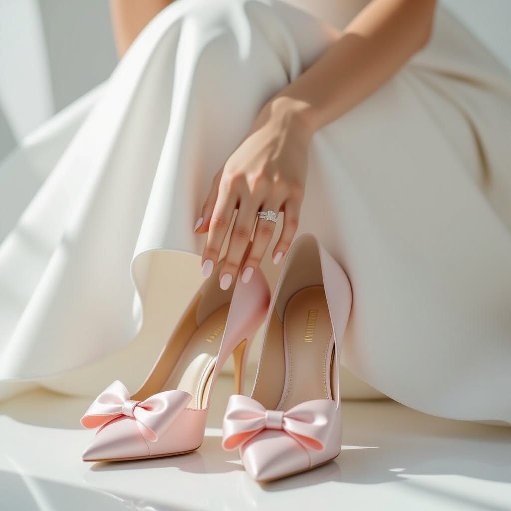 Elegant Hand Holding Pink Heels in Art Nouveau Style