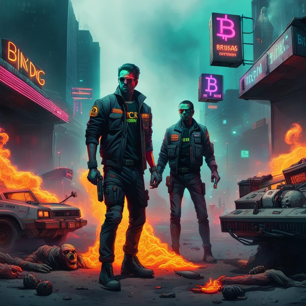 Cyberpunk Zombie Fight in Neon Cityscape