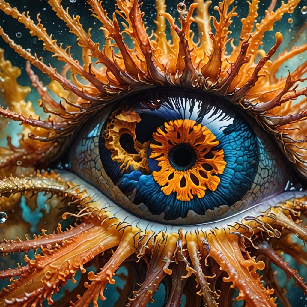 Surreal Macro Iris with Cordyceps, Photorealistic Detail