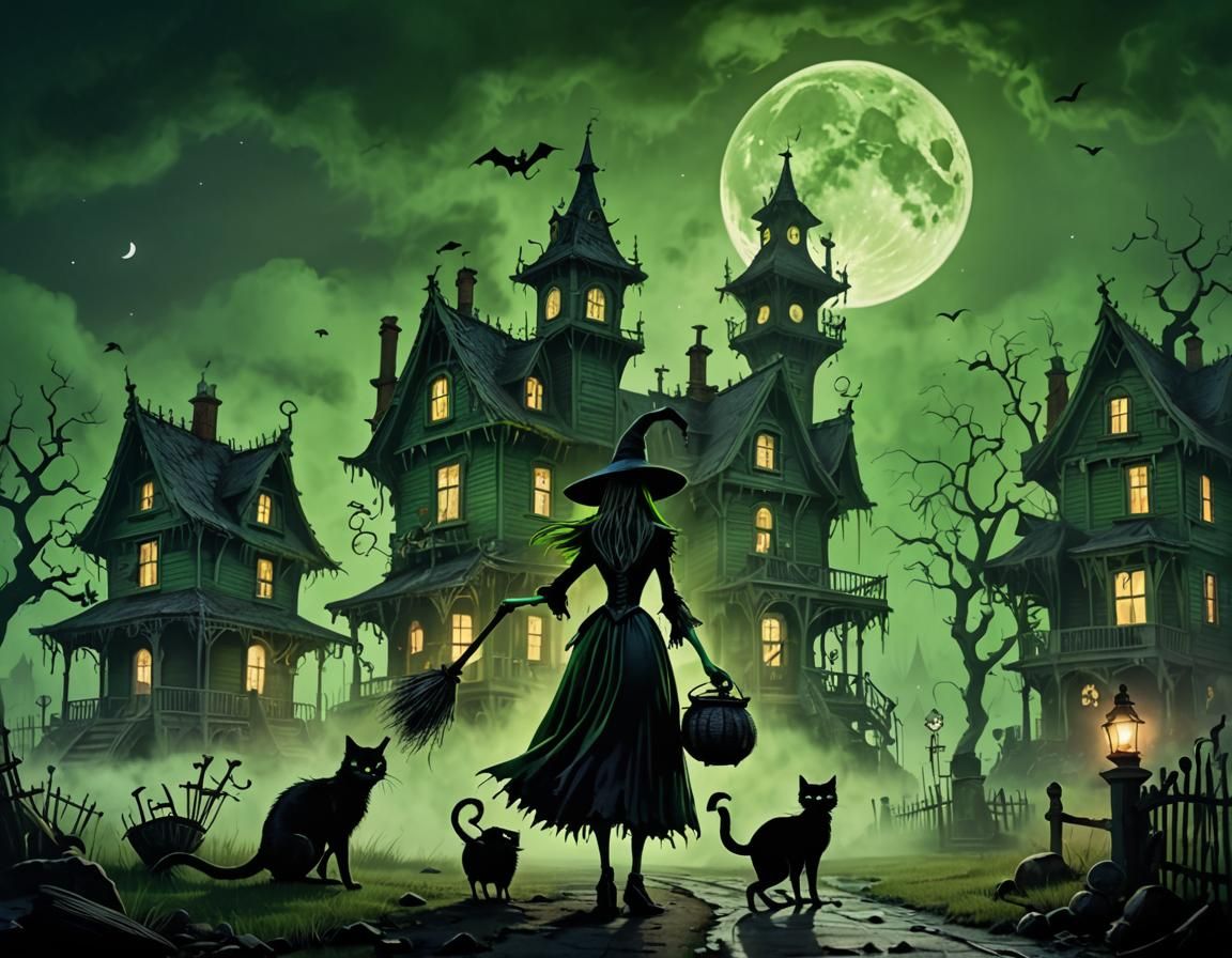 Nightmare Before Christmas Witch Scene with Black Cat
