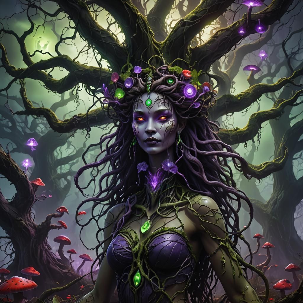Eerie Earth Goddess in Dark Fantasy Style