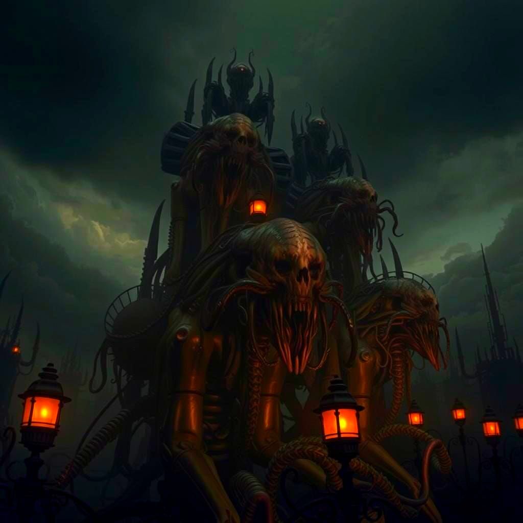 Horrific Steampunk Cenobites in Giger Style