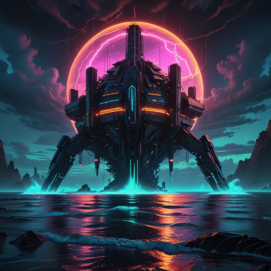 Cyberpunk Archology Rises from Angry Ocean