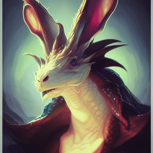 Dragon Rabbit in Magic Hat, Hyperdetailed Portrait