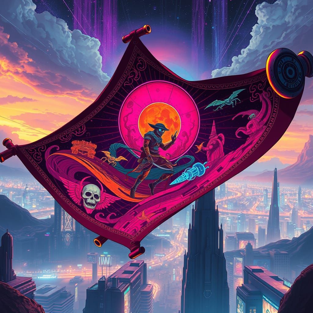 Futuristic Phad Scroll with Cyborg Cowboy