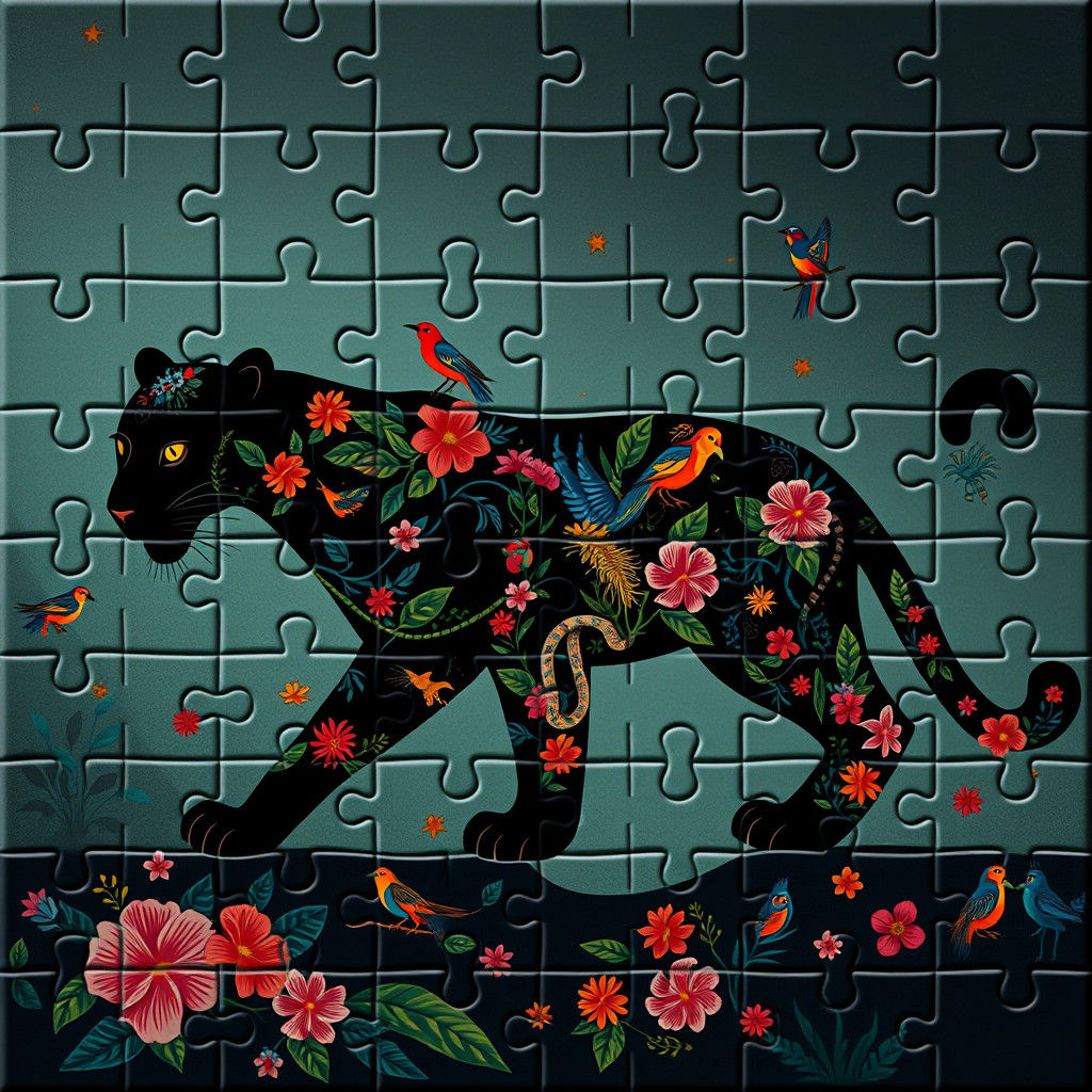 Tropical Panther Jigsaw Puzzle in Art Nouveau Style