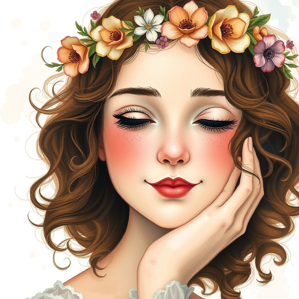 A Young Woman in a Dreamy Floral Landscape