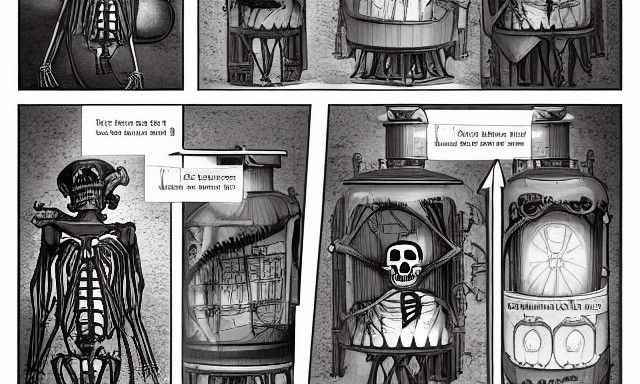 Steampunk Skeleton Scientist in Fantasy Lab