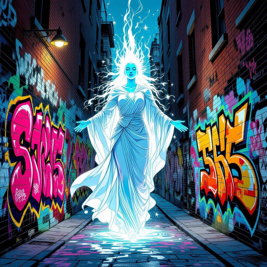 Divine Light Being Overlooks Vibrant Street Art Scene