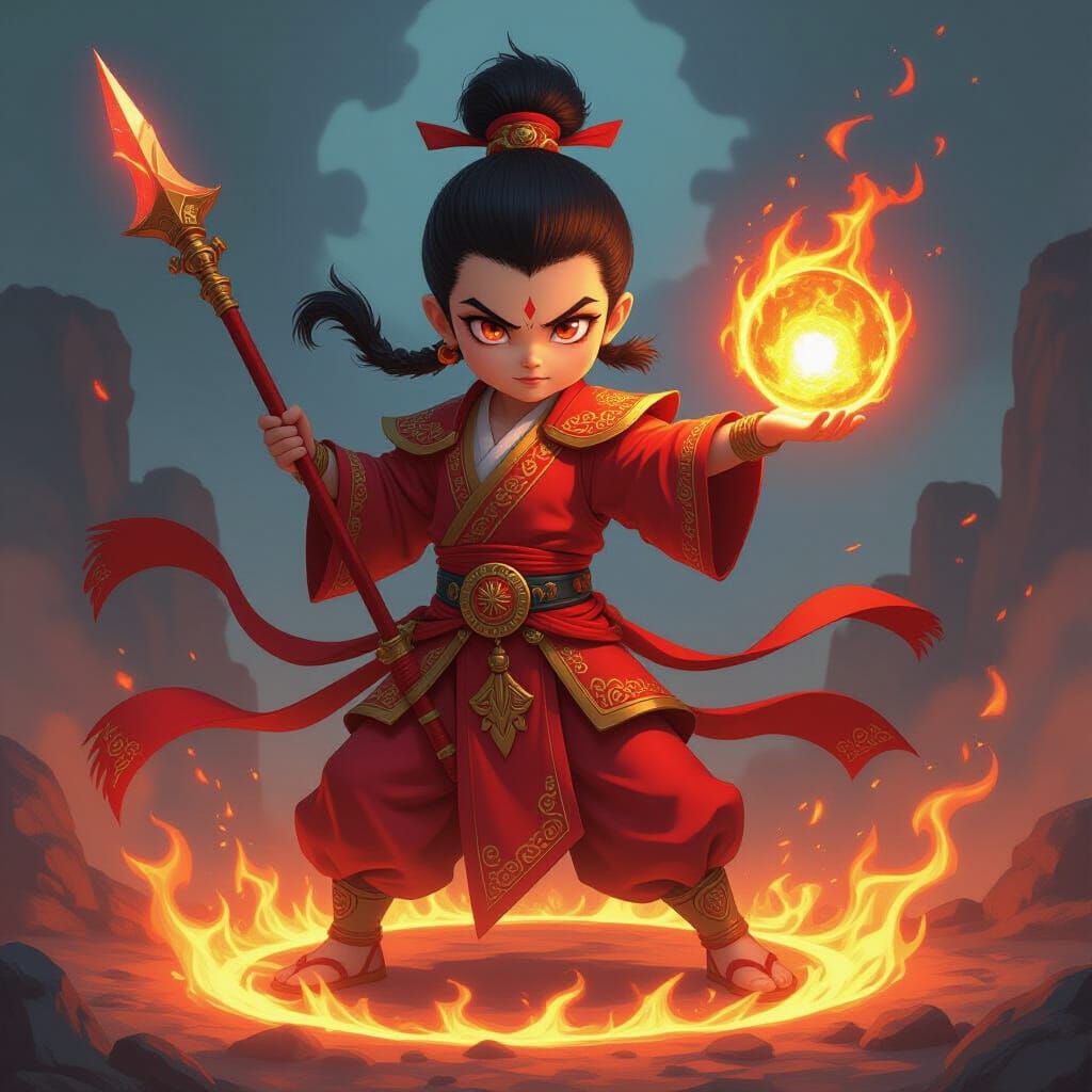 Nezha, Chinese Mythology Deity, Holds Blazing Fireball
