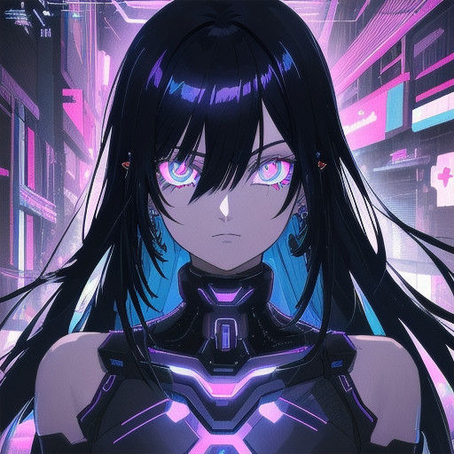 Cyberpunk Anime Girl in Neon-lit Armor