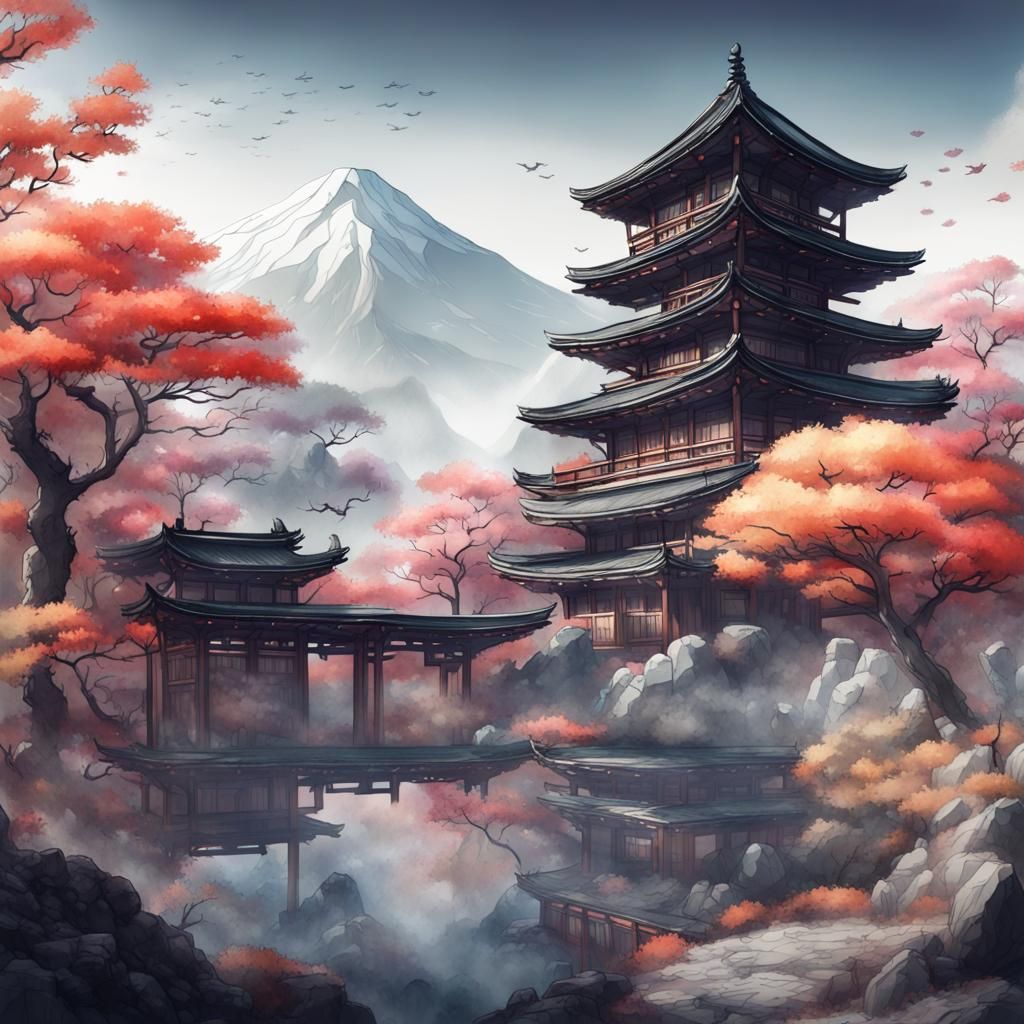 Minimalist Geometric Landscape in Sumie Style