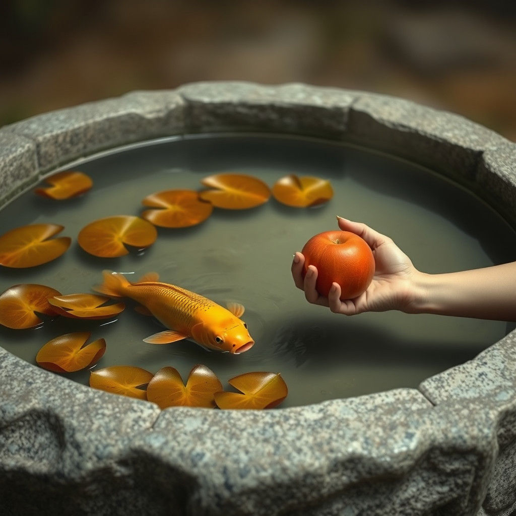 Granite Basin with Lily Pads, in Surrealist Style