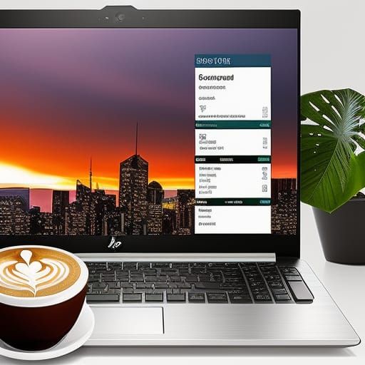 Realistic Laptop with Coffee and Plant in 8k