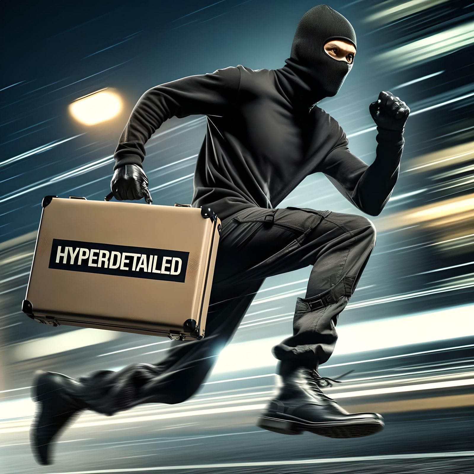 Night Burglar Running with Briefcase