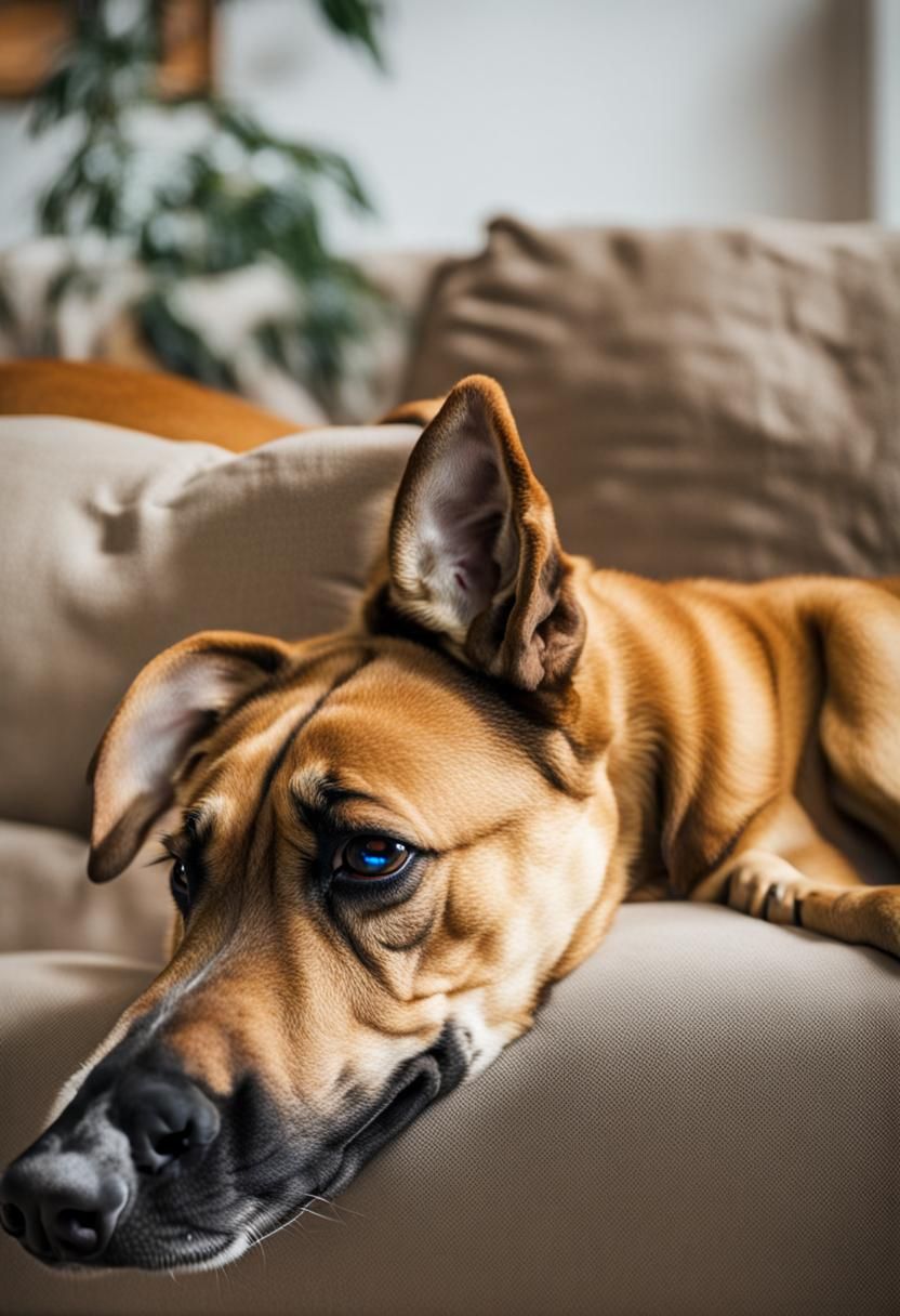 Dog Relaxing Comfortably on Sofa