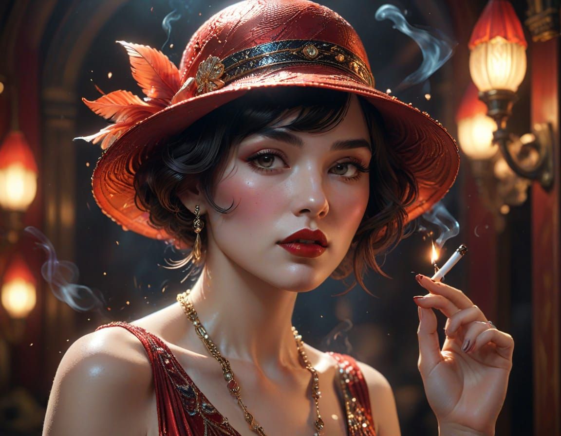 Ethereal Flapper in Vibrant, High-Definition Portrait