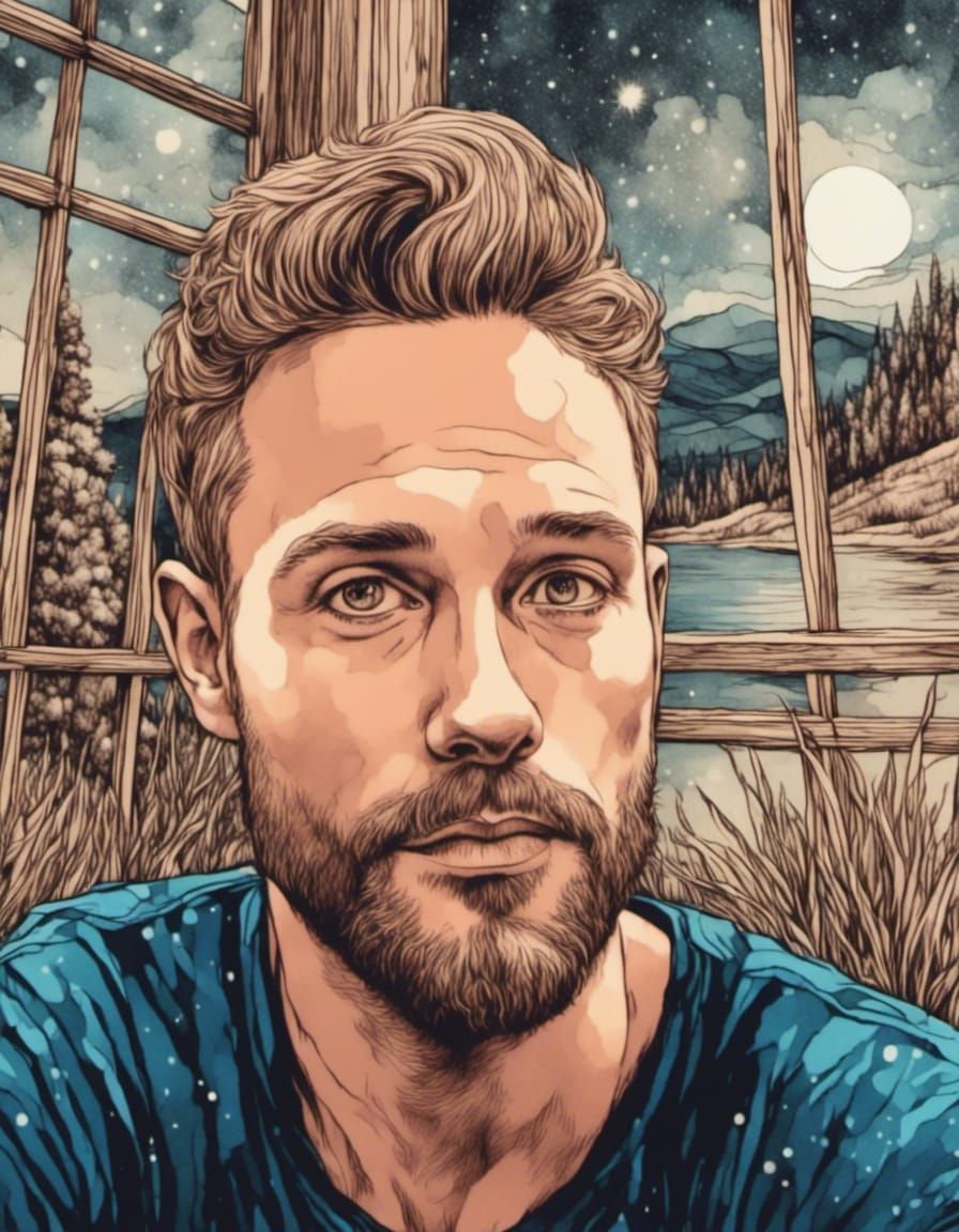 Man Gazing Out Window: Digital Ink Style