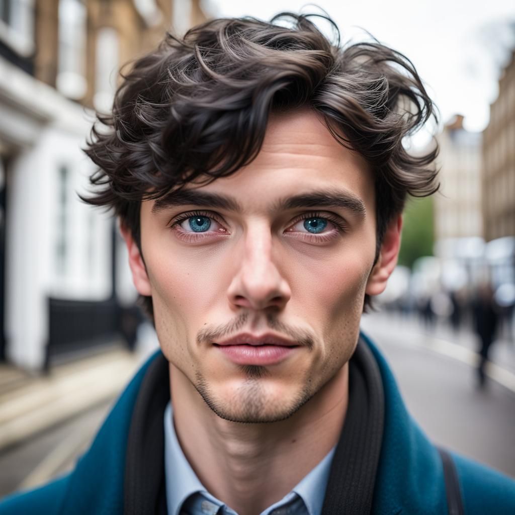 Victorian Man with Blue Eyes in London Street