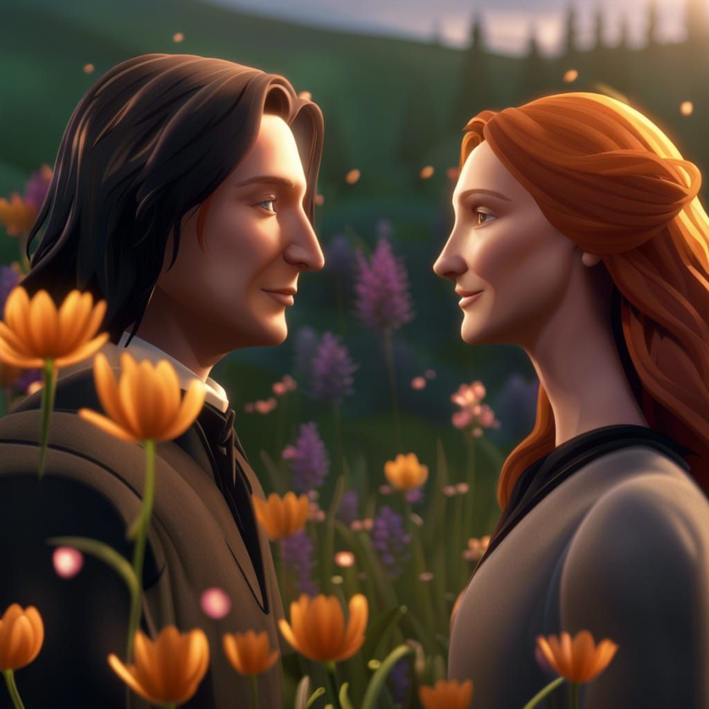 Snape and Lily in a Flower Field: 3D Game Cinematic