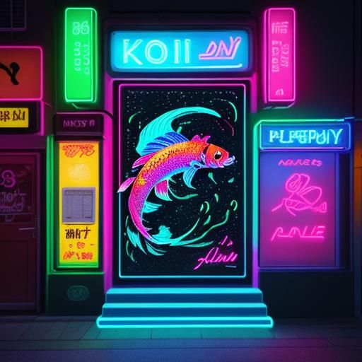 Neon Koi Fish in Pixel Art Style