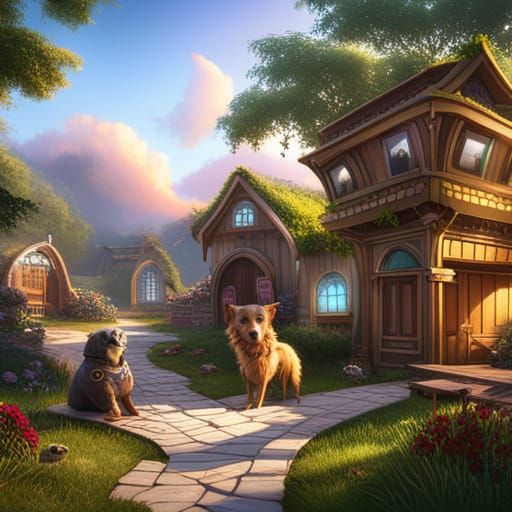 Cute Dogs in Detailed Fantasy Concept Art