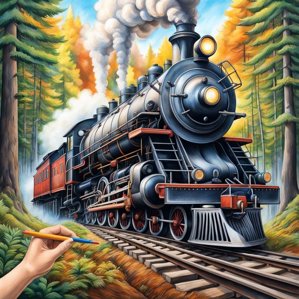 An artist paints an ancient steam locomotive.
