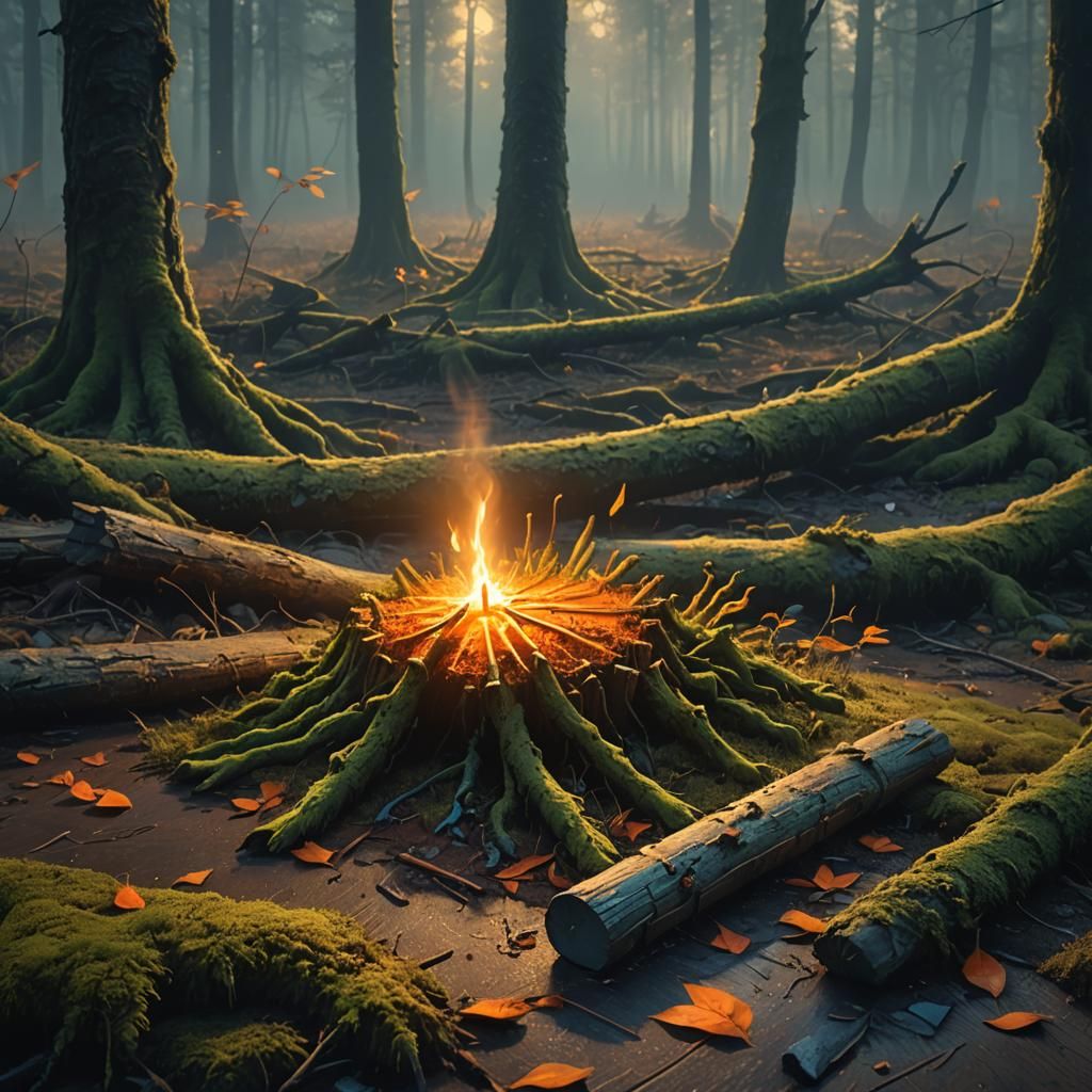 Lit Match in Mystical Forest, Fantasy Concept Art