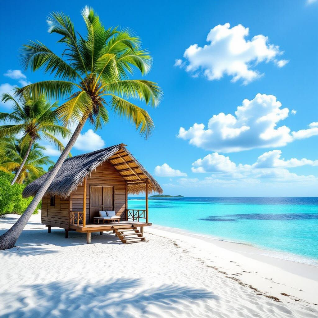Tropical Beach Hut in Golden Hour Light