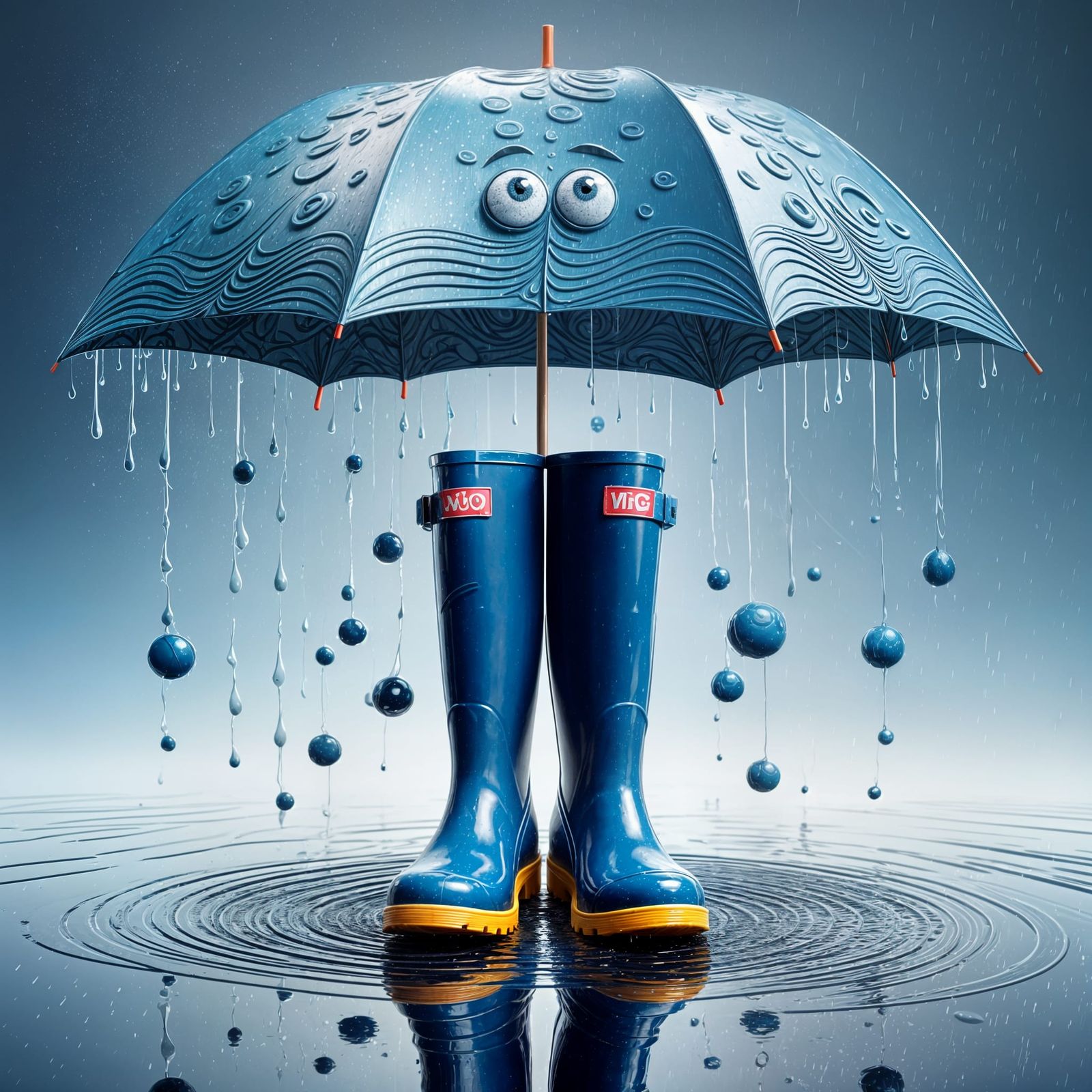 Humorous Rainy Day Scene in Cartoon Style
