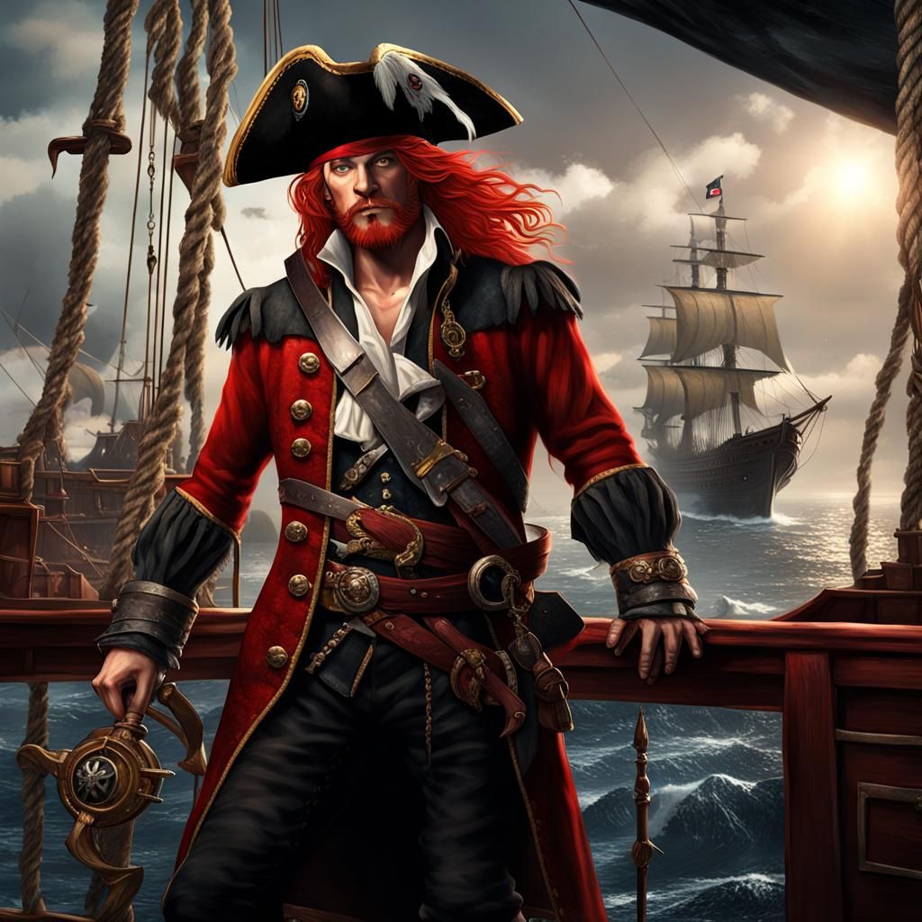 Red-Haired Pirate Captain on Deck