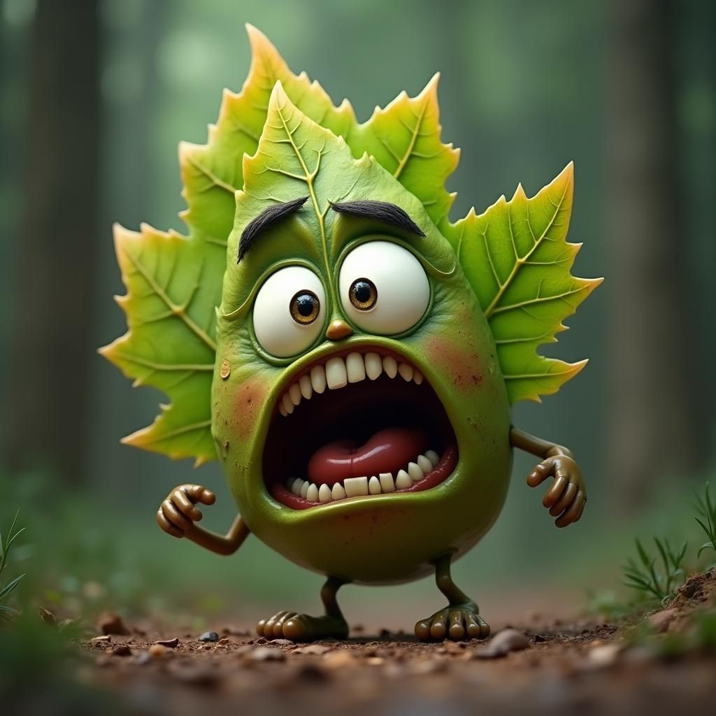 Cartoon Leaf Warrior Ready for Battle
