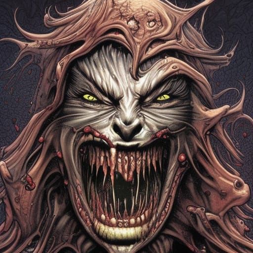 Lovecraftian Werewolf with Bloody Smile, Comic Book Art