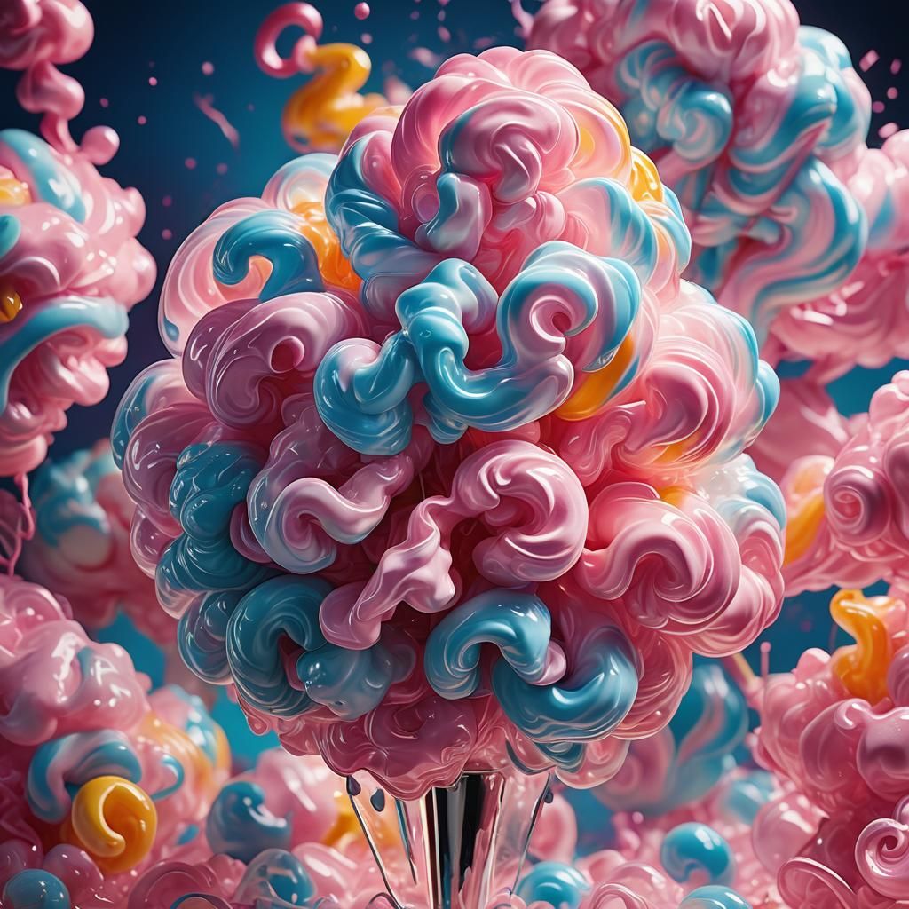Intricate Glass Sculpture of Colorful Cotton Candy