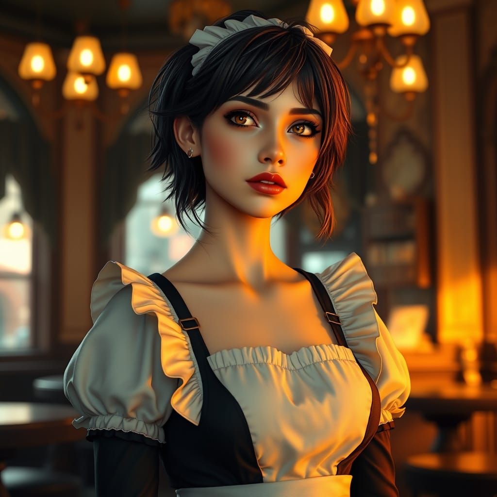 Emo Maid Cafe Scene in Vibrant Colors