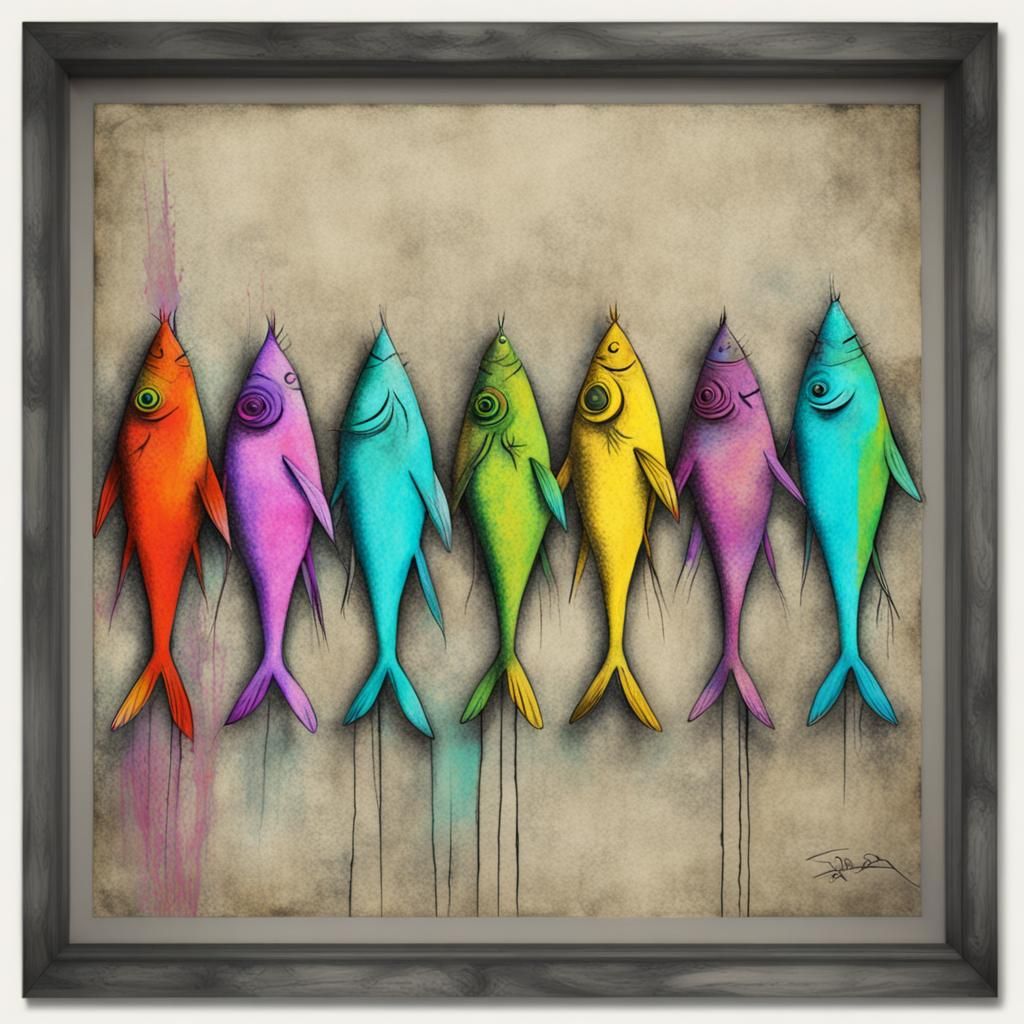 Stylized Fish in Retro Graffiti Pop Art