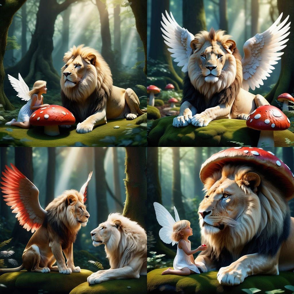 Angel and Lion in Enchanted Forest