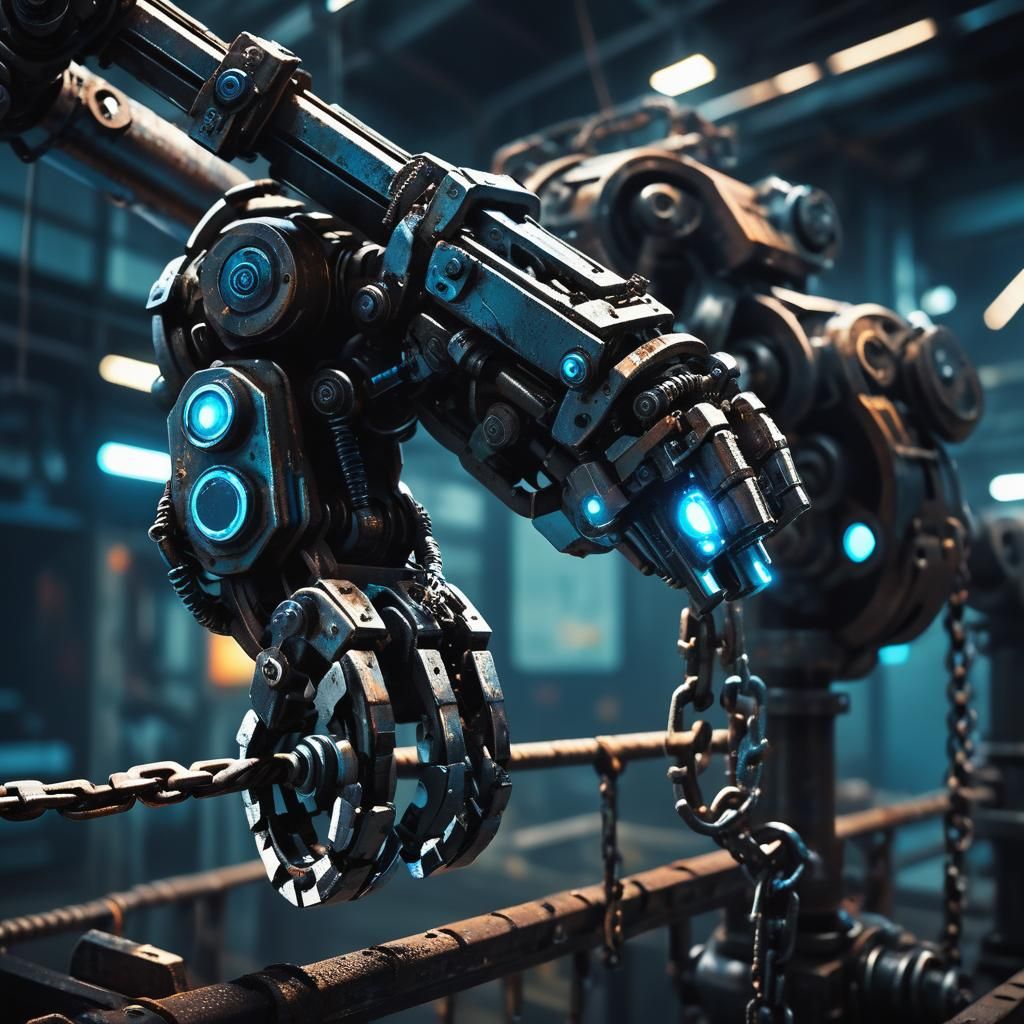 Cyberpunk Robotic Arm Wrapped in Chain
