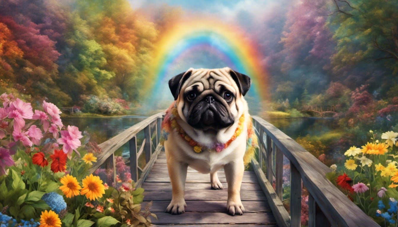 Pug on Rainbow Bridge: A Floral Tribute