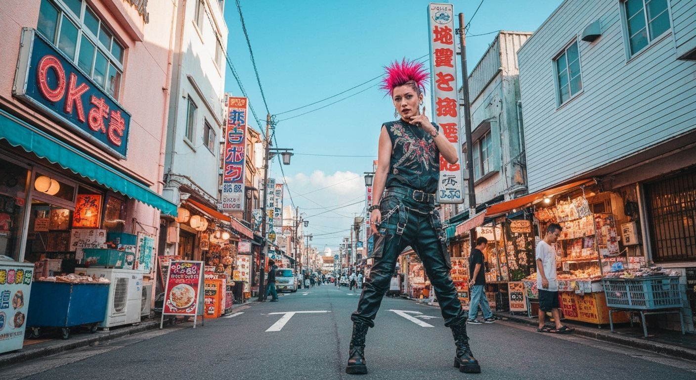 Punk Gyaru Girl in Okinawa Street Scene