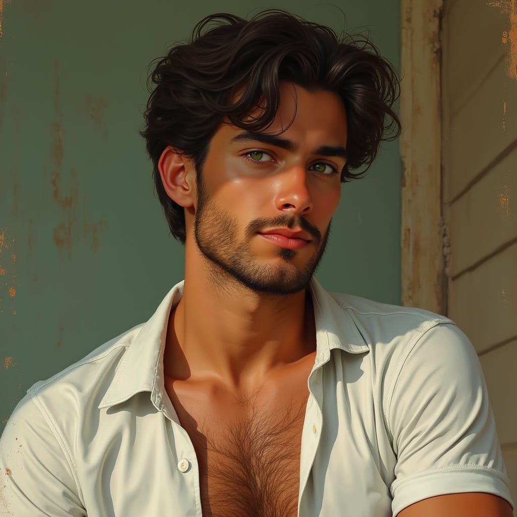 Photorealistic Portrait of a Man with Green Eyes