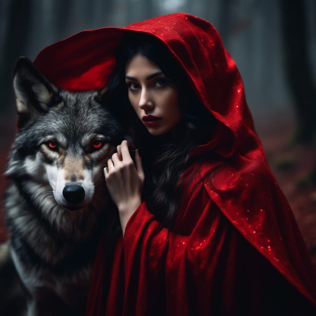 Girl in Red Cloak with Wolf