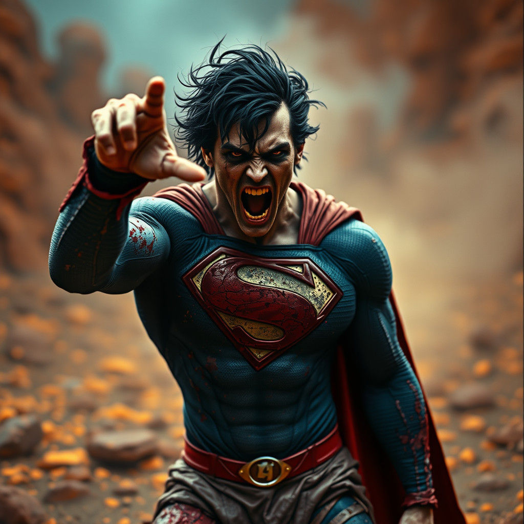 Gritty Superhero on Alien World: Cinematic Film Still