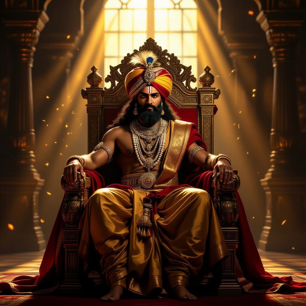 Majestic Indian King on Ornate Throne in Renaissance Style