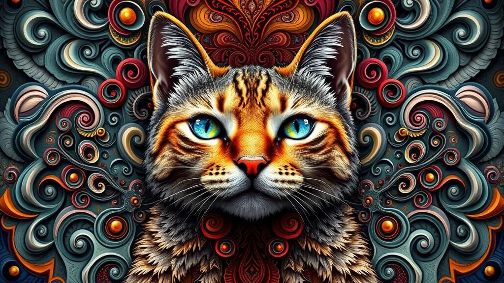 Surreal Cat Portrait in Fantasy Mirror