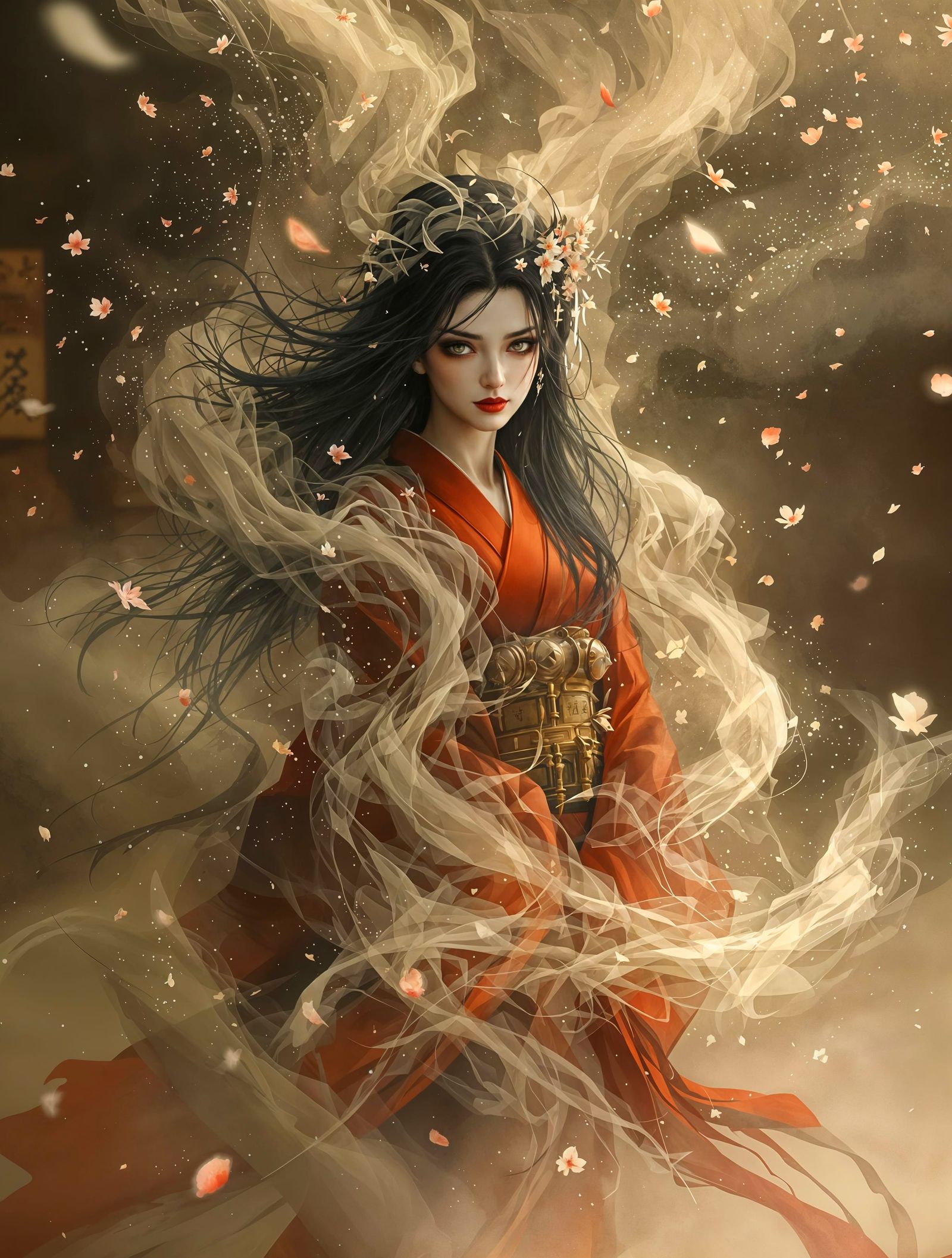 Ethereal Yurei Materializes Against Shinto Shrine