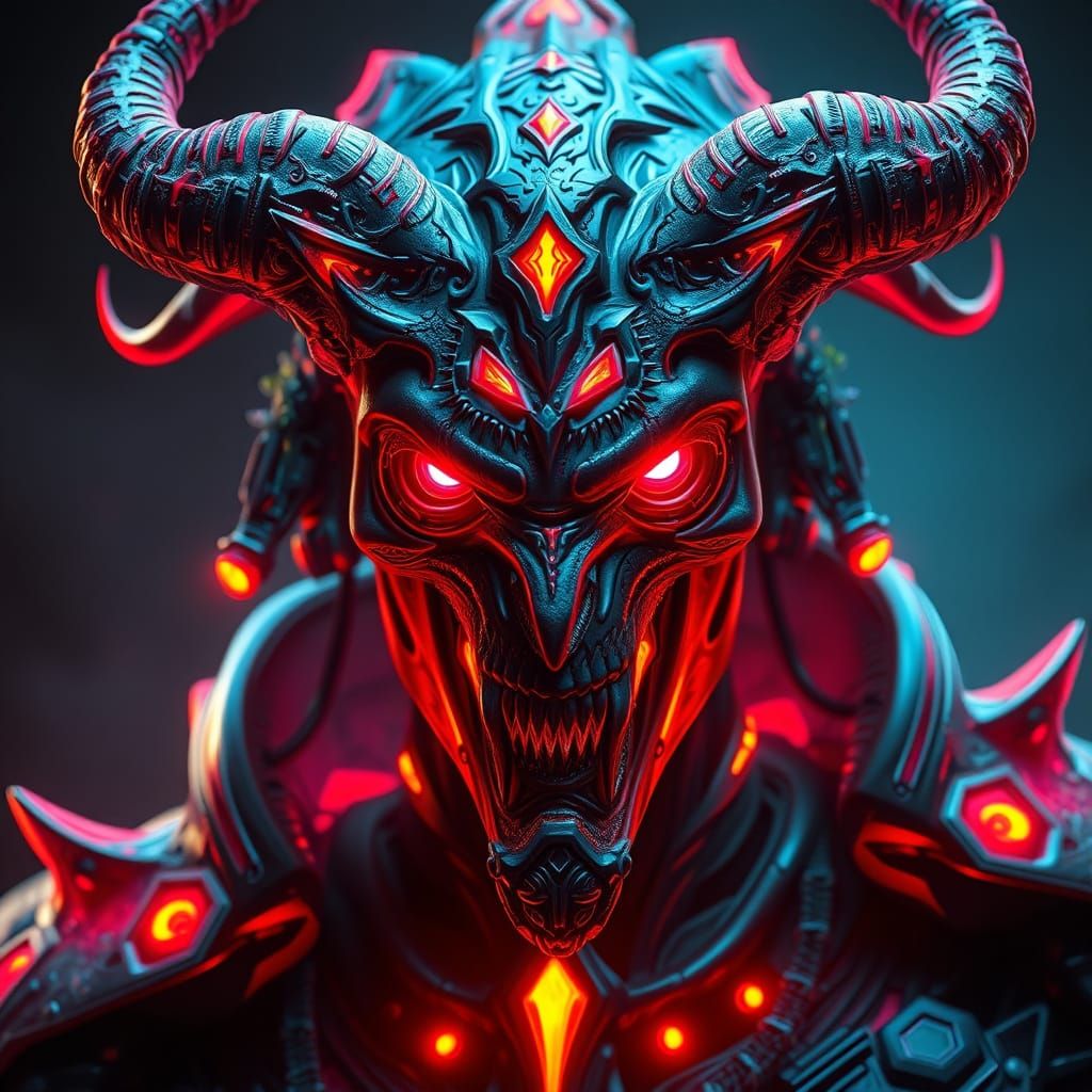 Cyberpunk Demon in Neon Armor Portrait