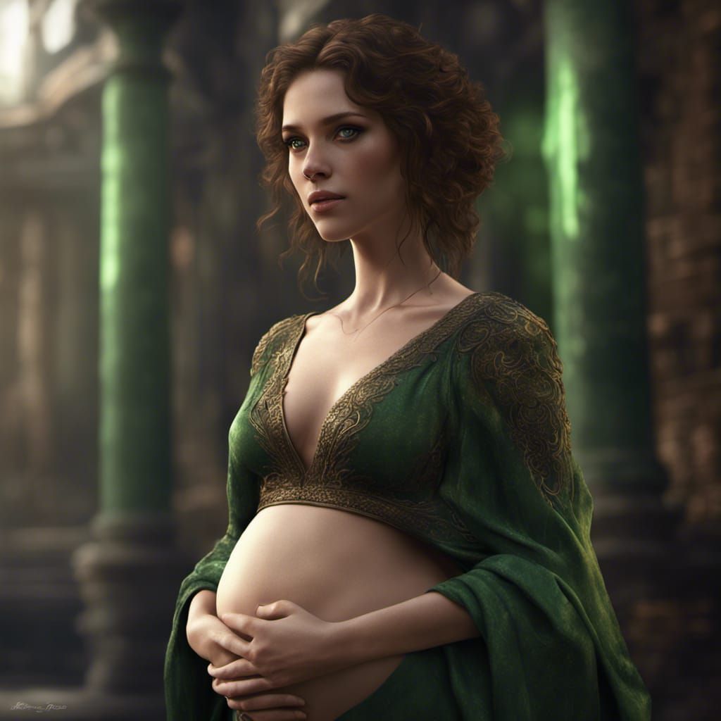 Pregnant Woman Portrait in Detailed Matte Painting Style