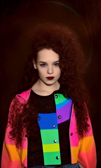 Girl with Rainbow Skeleton Jacket and Lace Shirt