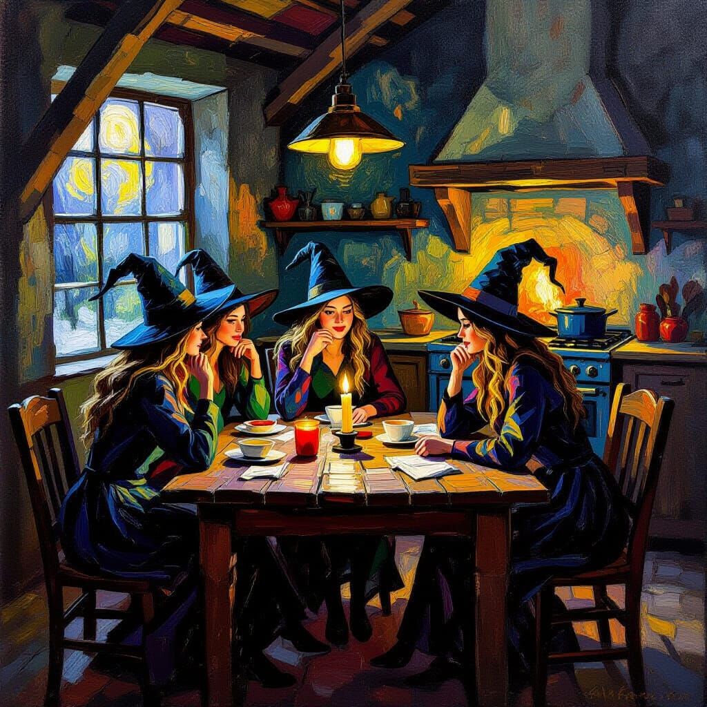 Witches Gather in Mystical Woodland Kitchen